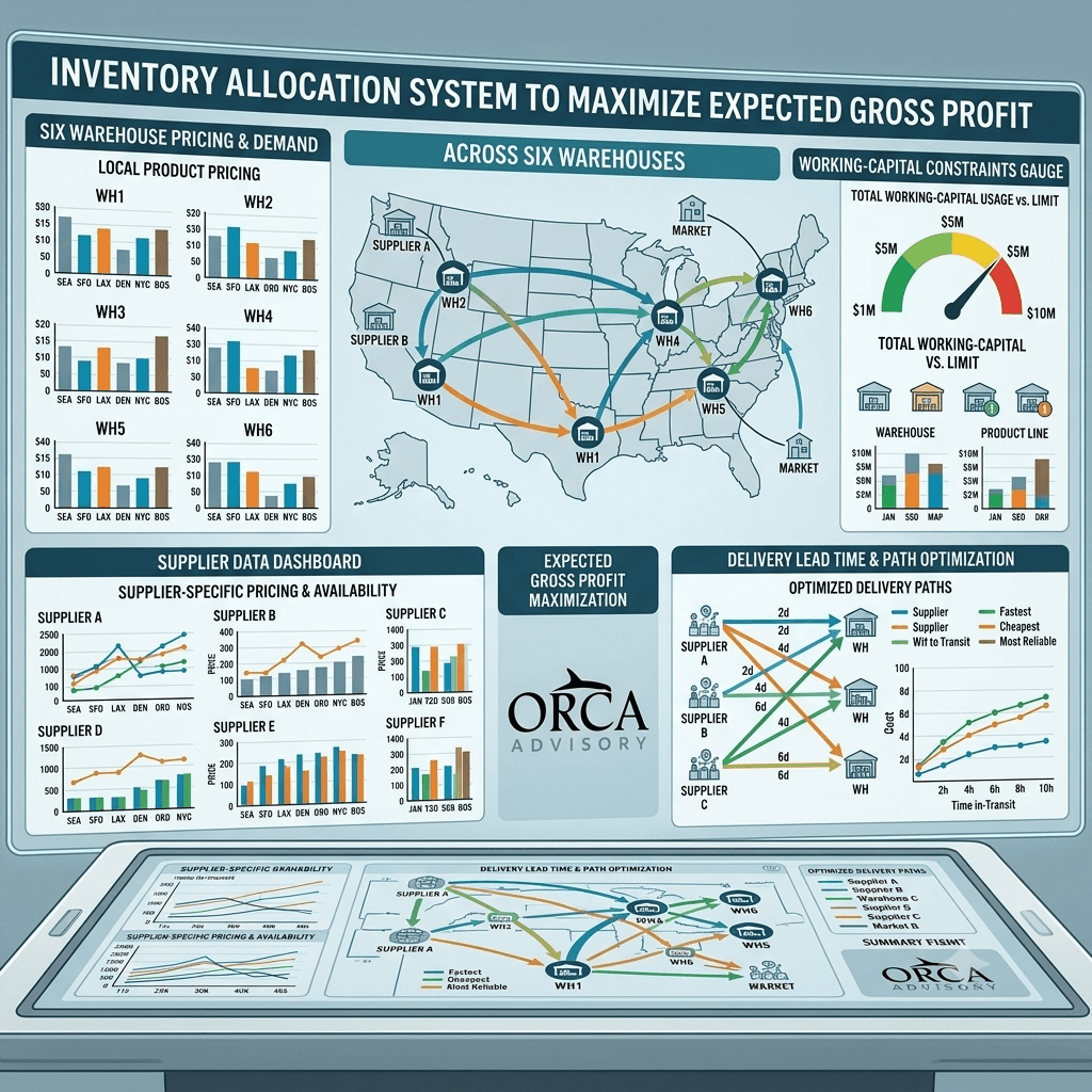 Inventory allocation model across warehouse locations